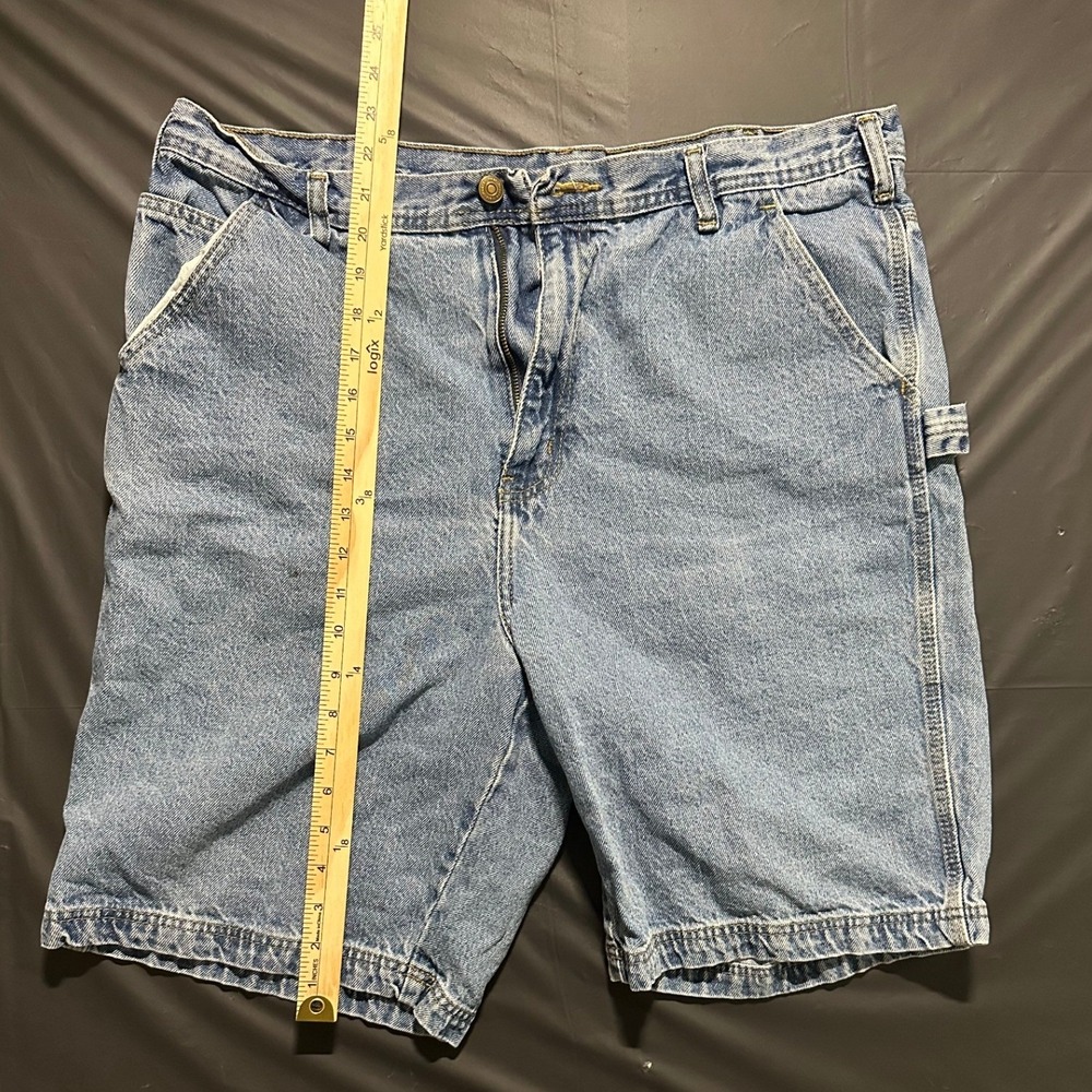 Wrangler Rugged Wear Carpenter Denim Shorts Light Wash Blue Mens Size 36